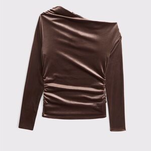 Abercrombie Long-Sleeve Velvet Asymmetrical Draped Top